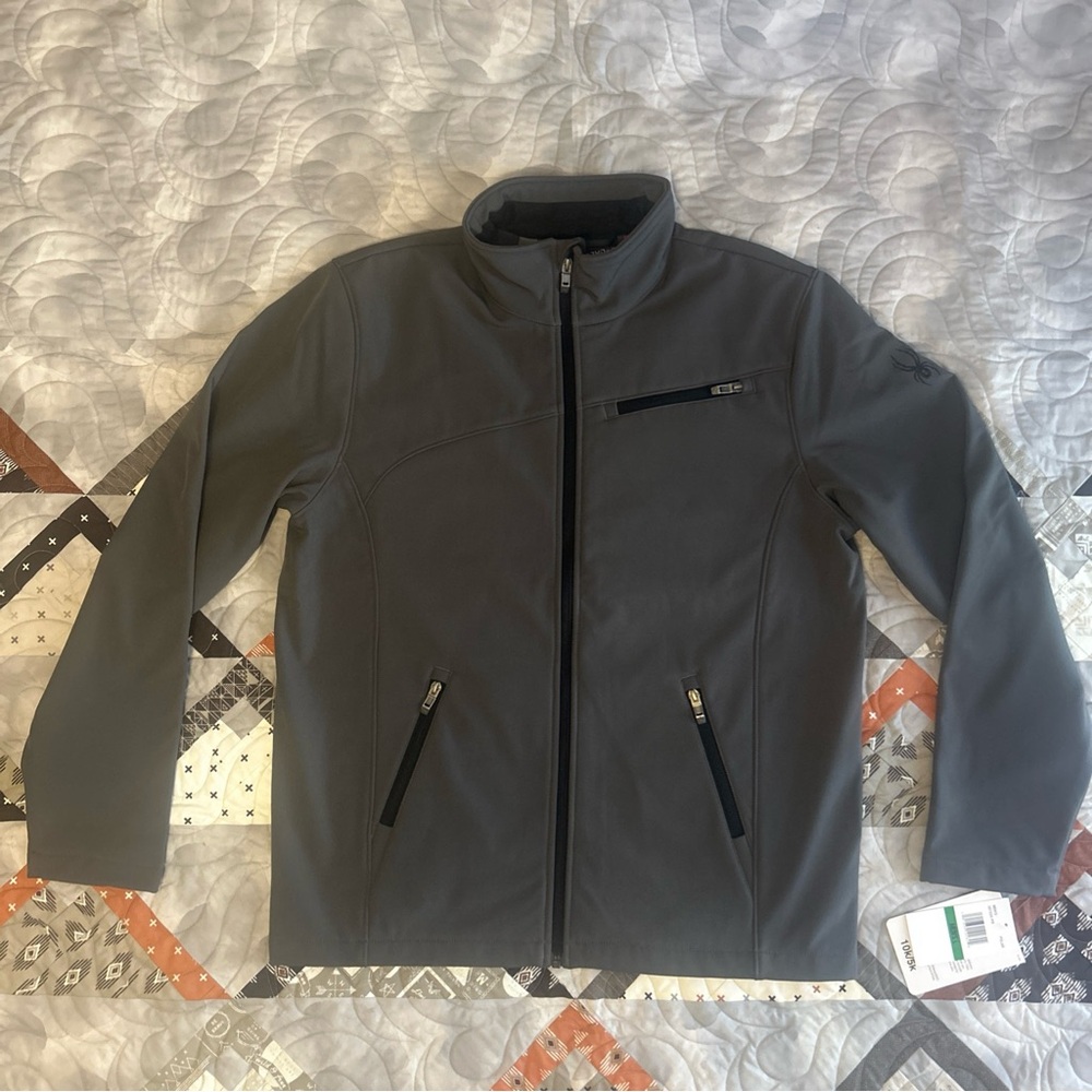 Spyder Men’s Transport Soft Shell Jacket Large Polar/Black New Zip Up 187334